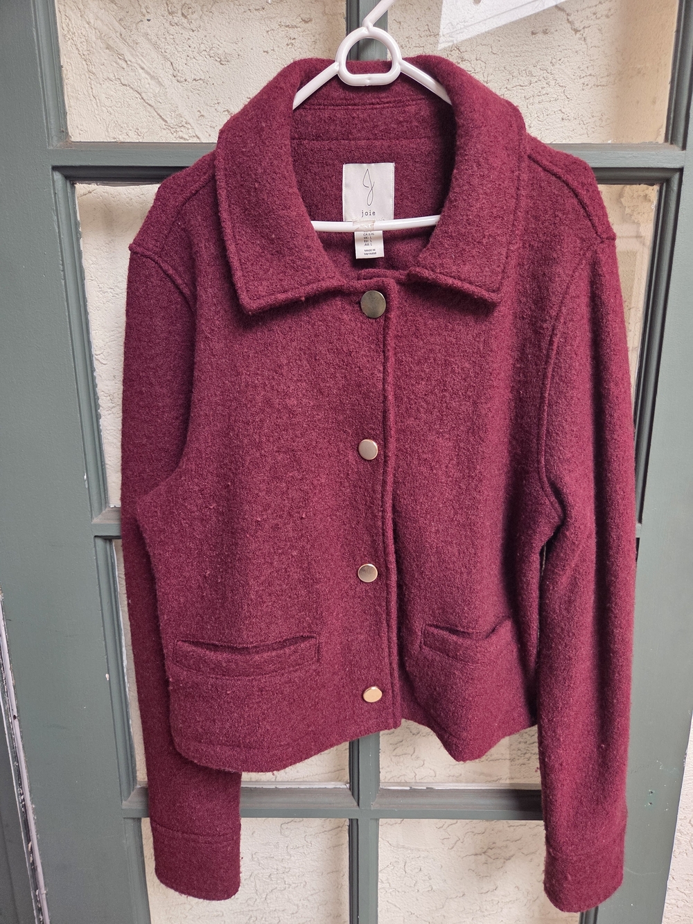 Joie Women's Wine Red Button-Front Wool Blend Jacket
